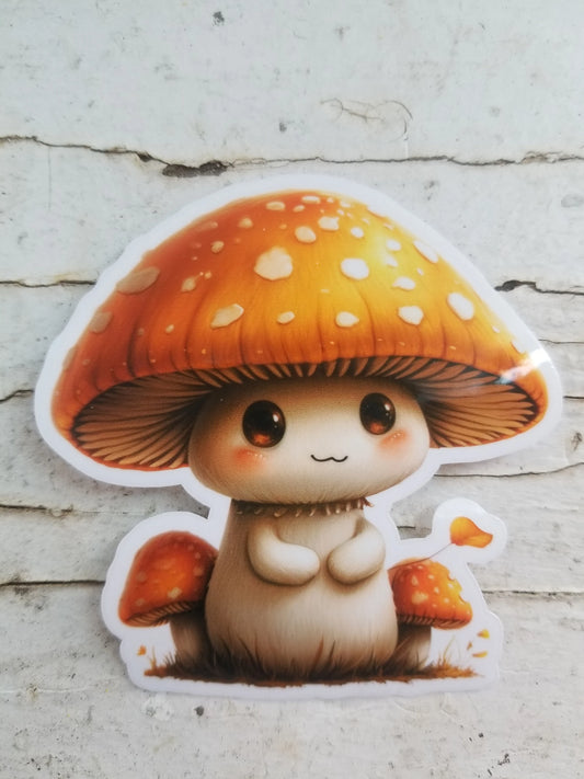 Mushroom friend Sticker, adorable sweet face pet mushroom on Vinyl paper, 3x3 inches, 6 stickers, available in clear, white and waterproof paper, handmade, free Canada shipping